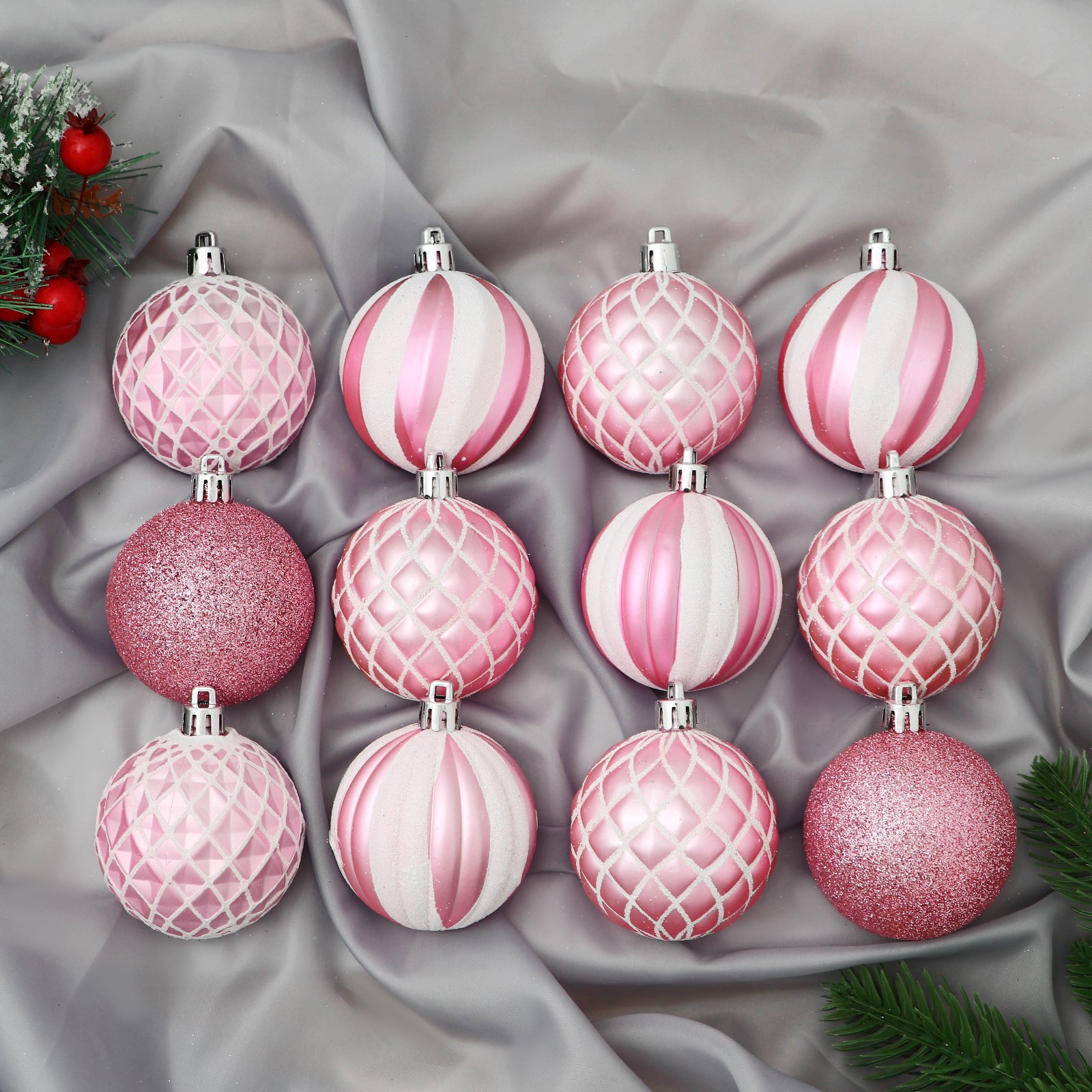 Изображение товара Набор елочных шаров Зимнее волшебство 2187032 ФБО Зефир 6 см пластик розовый 12 шт
