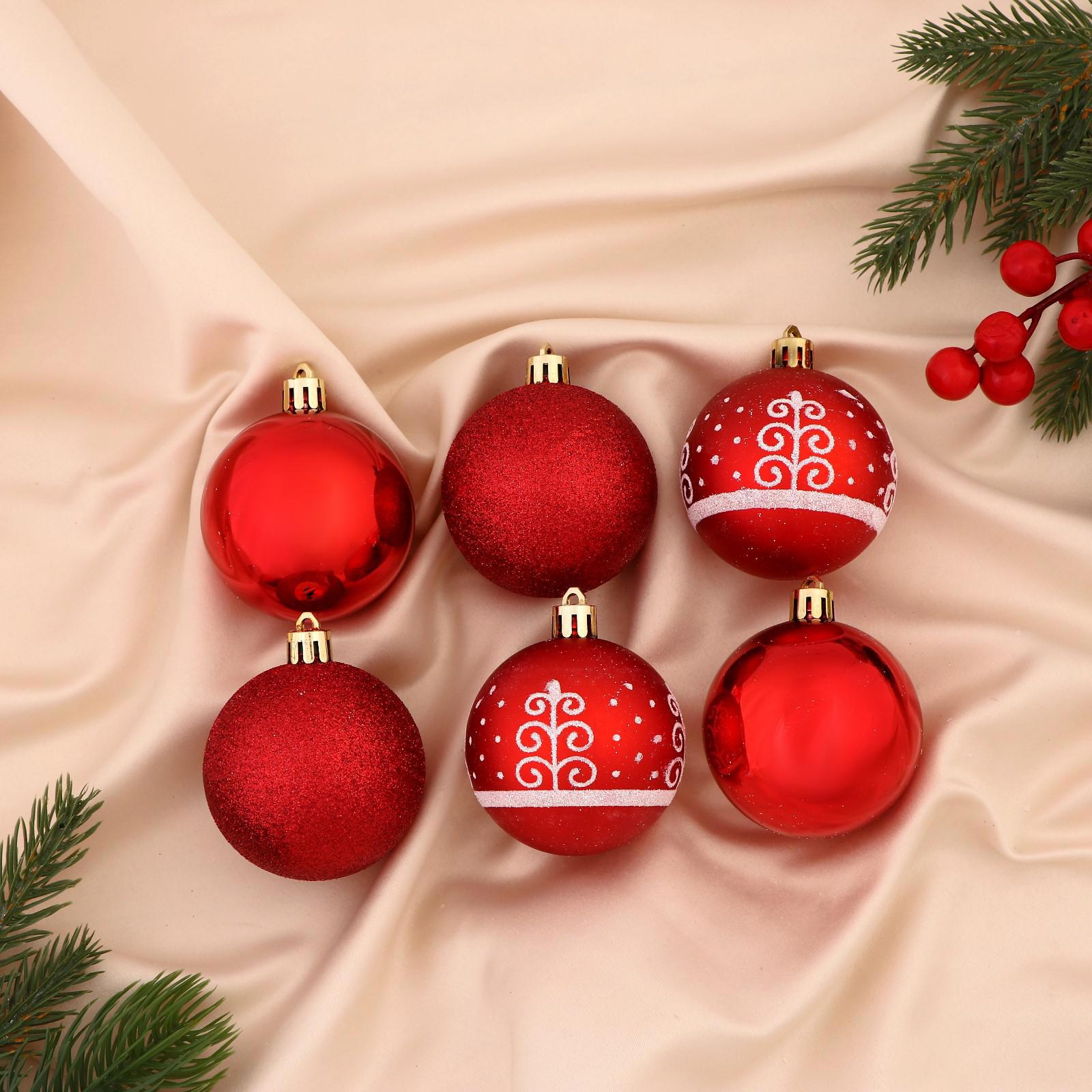 Изображение товара Набор елочных шаров Зимнее волшебство 6 шт красный диаметром 6 см пластиковый