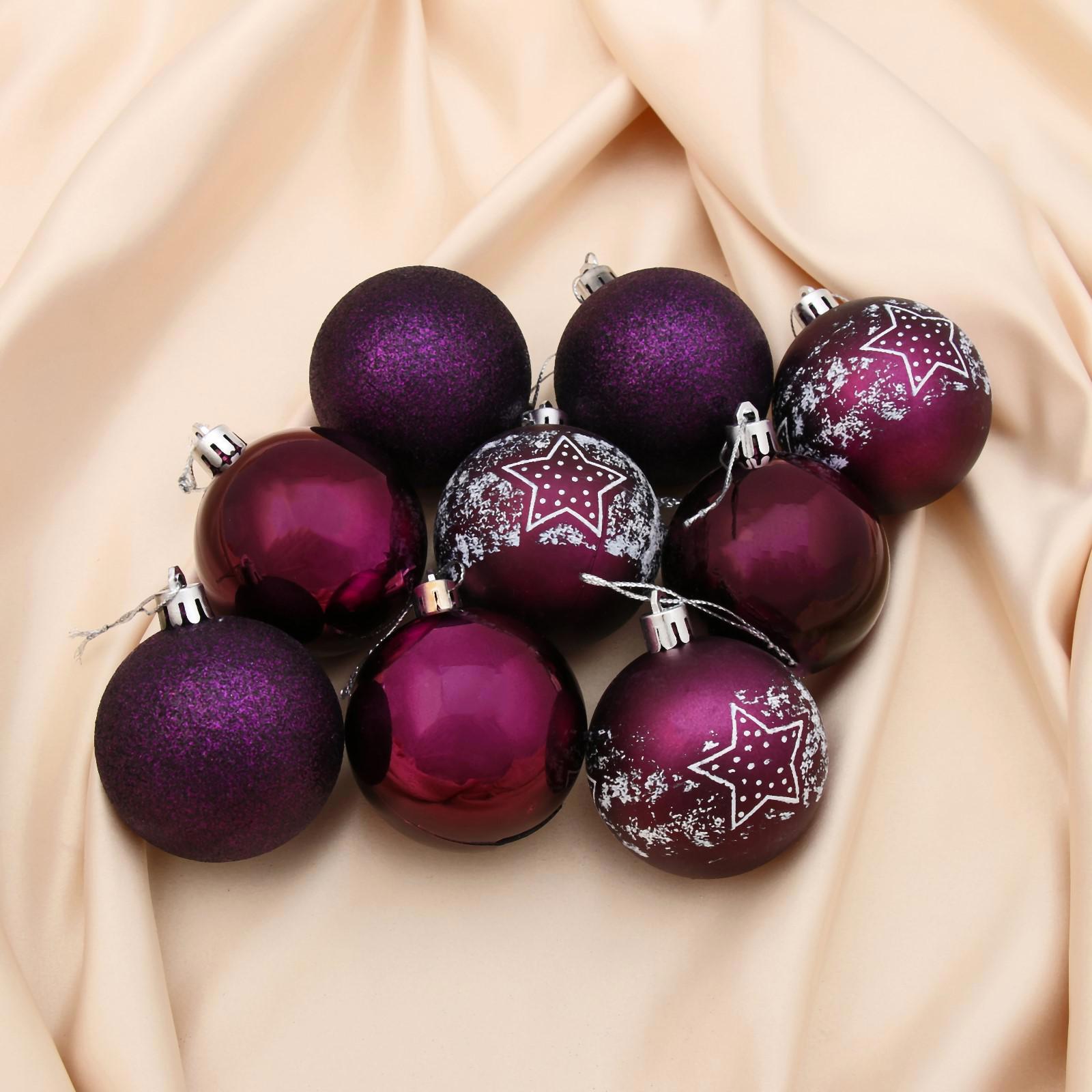 Изображение товара Набор елочных шаров Зимнее волшебство 4194795 ФБО Звёздочка 6 см пластик фиолетовый 9 шт