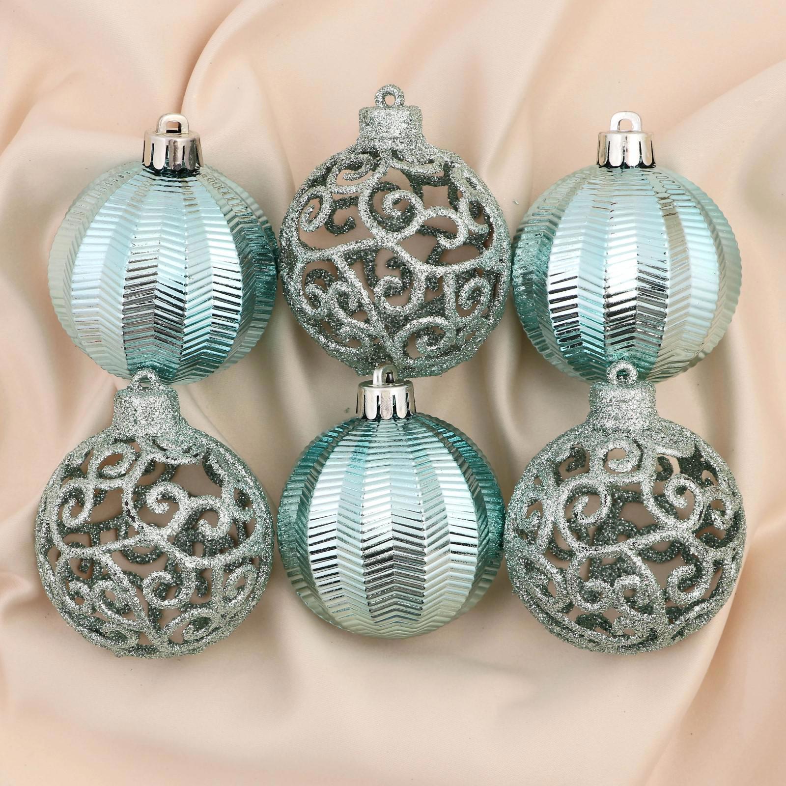 Изображение товара Набор елочных шаров Зимнее волшебство 4941826 ФБО Ажурный перелив 6 см пластик зеленый 9 шт