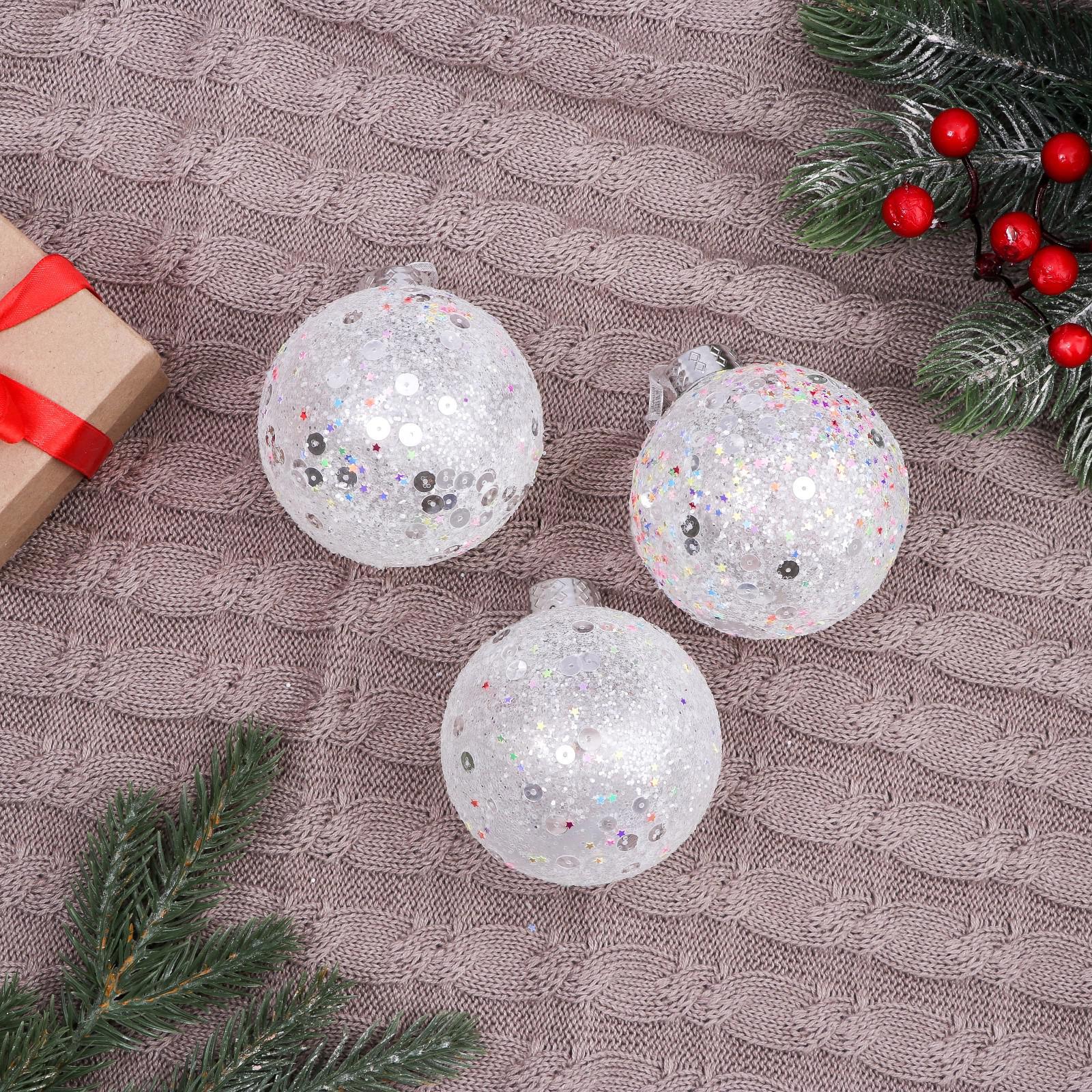 Изображение товара Набор елочных шаров Зимнее волшебство 6938991 ФБО Снежное царство 8 см пластик белый 3 шт