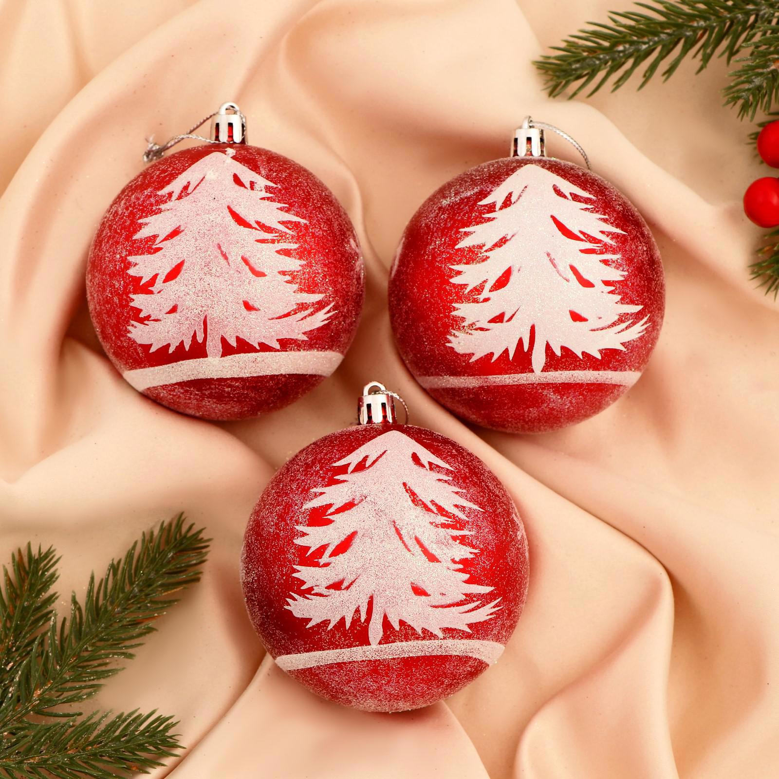 Изображение товара Набор елочных шаров Зимнее волшебство 6536870 ФБО Лесная краса 8 см пластик красный 3 шт