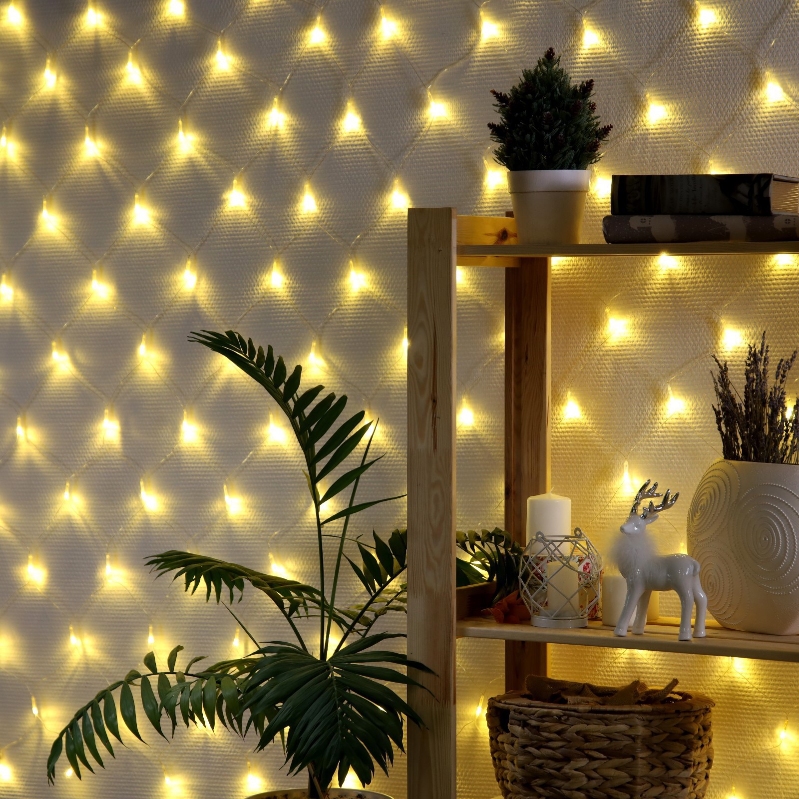 Изображение товара Электрогирлянда комнатная Luazon lighting 3556874 сеть 1.6x1.6 м 144 ламп теплый белый (желтый) 8 режимов работы