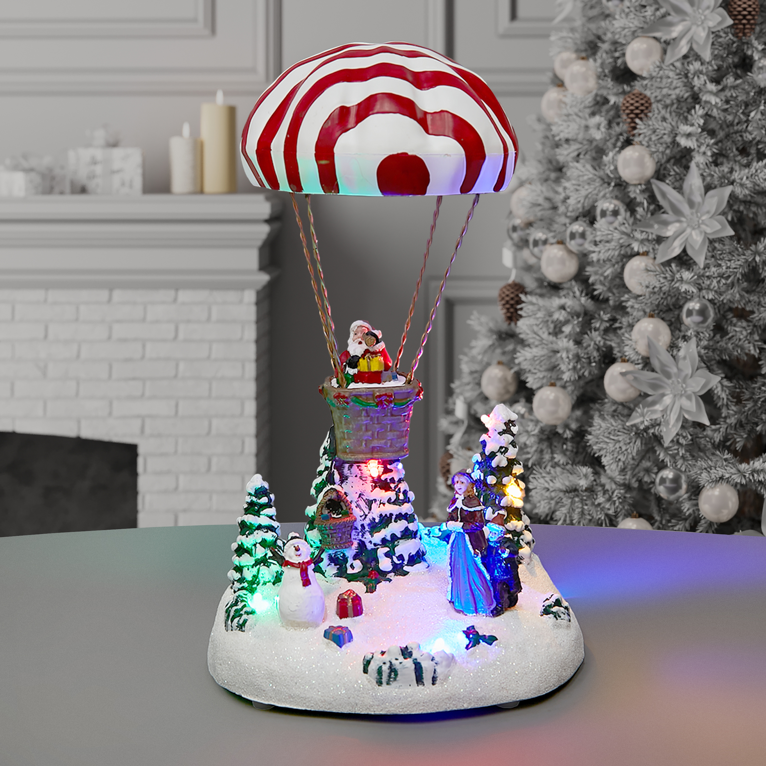 Изображение товара Новогодняя светодиодная композиция Санта на воздушном шаре 15,5x29,1 см