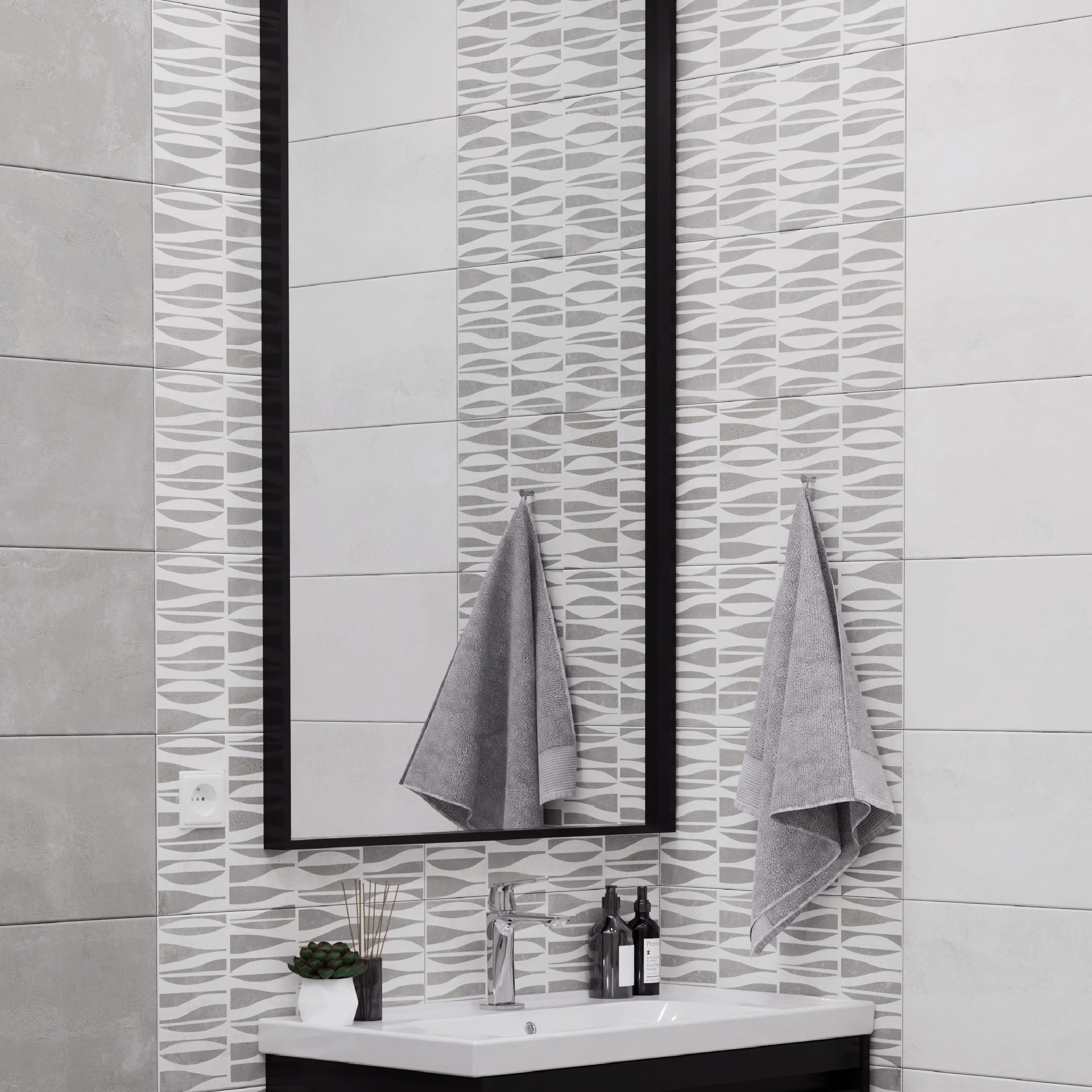 Изображение товара Плитка настенная Axima Лилль 25x50 см матовая белая серо-узорчатая