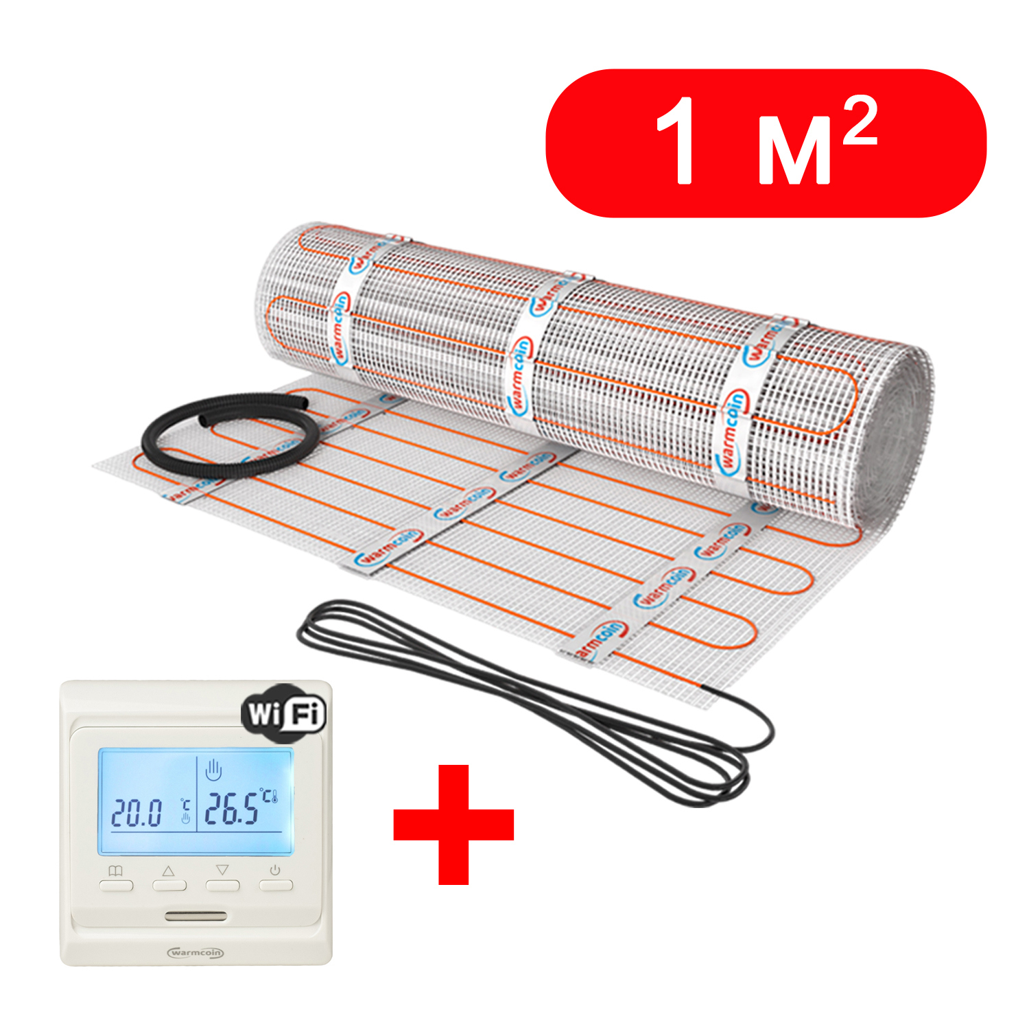 Изображение товара Нагревательный мат Warmcoin 1 м² 150 Вт с терморегулятором Wi-Fi W51