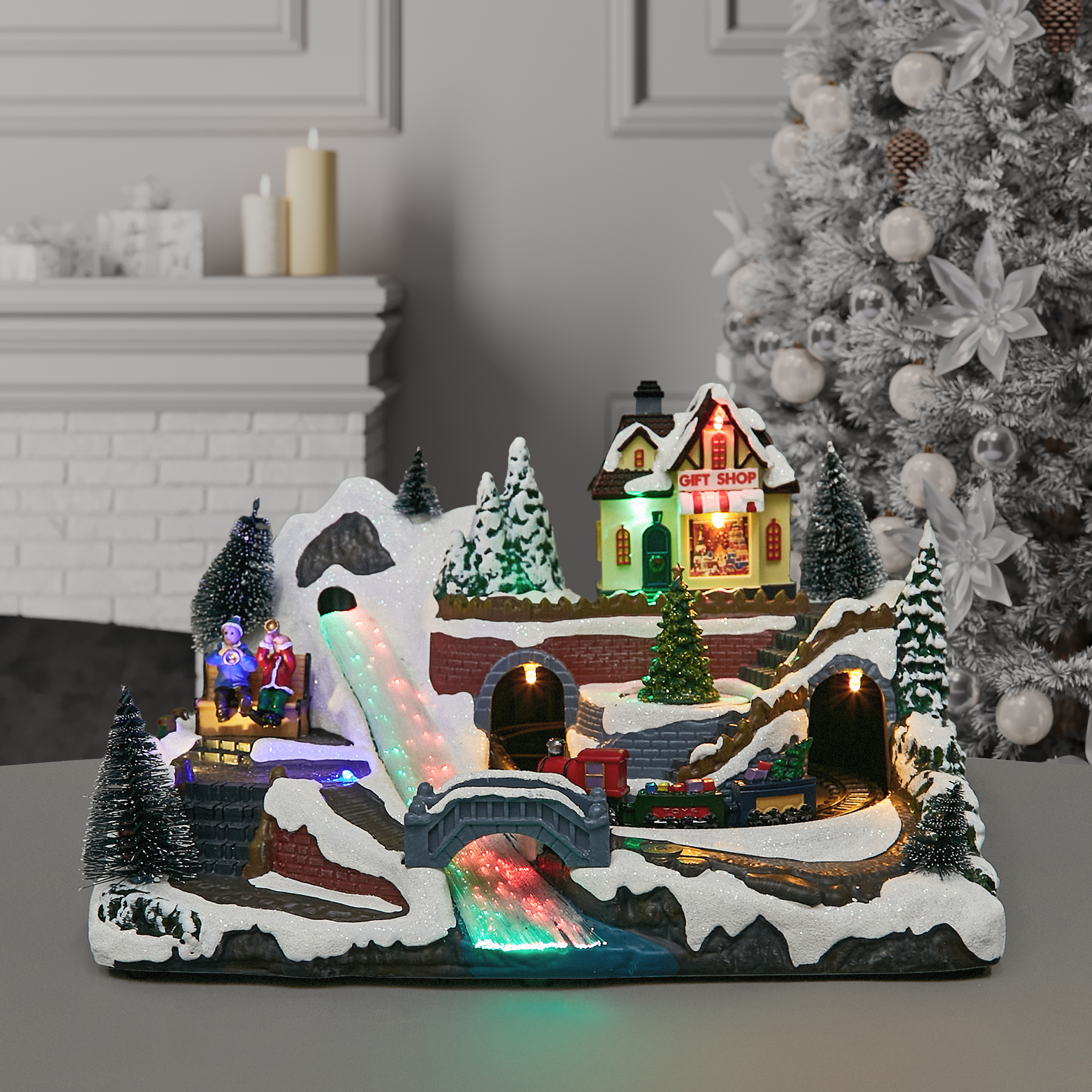 Изображение товара Новогодняя светодиодная композиция Магазин подарков у реки 19.5x21.8 см разноцветный подсветка