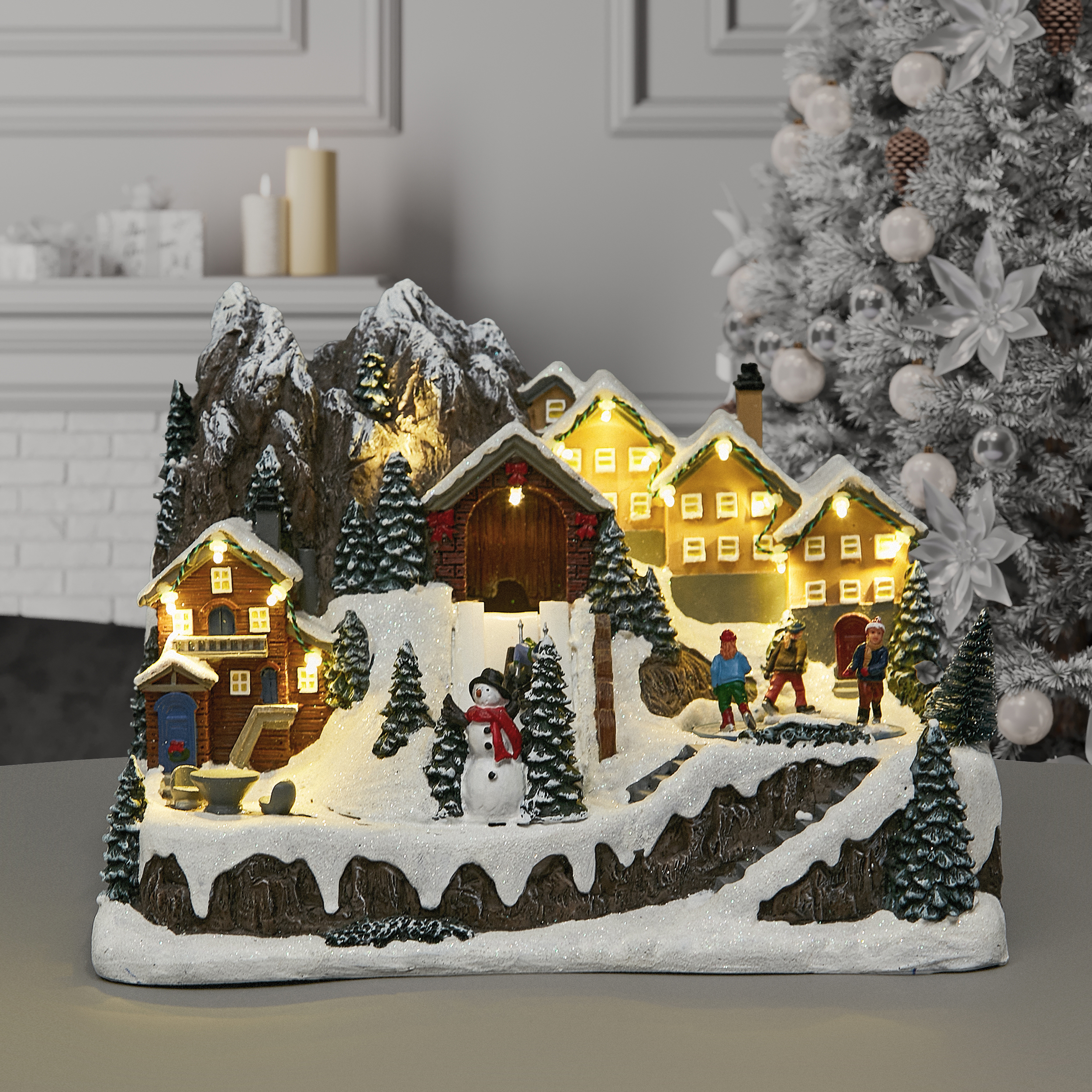 Изображение товара Новогодняя светодиодная композиция Курорт в горах 21,5х24 см с музыкой и подсветкой