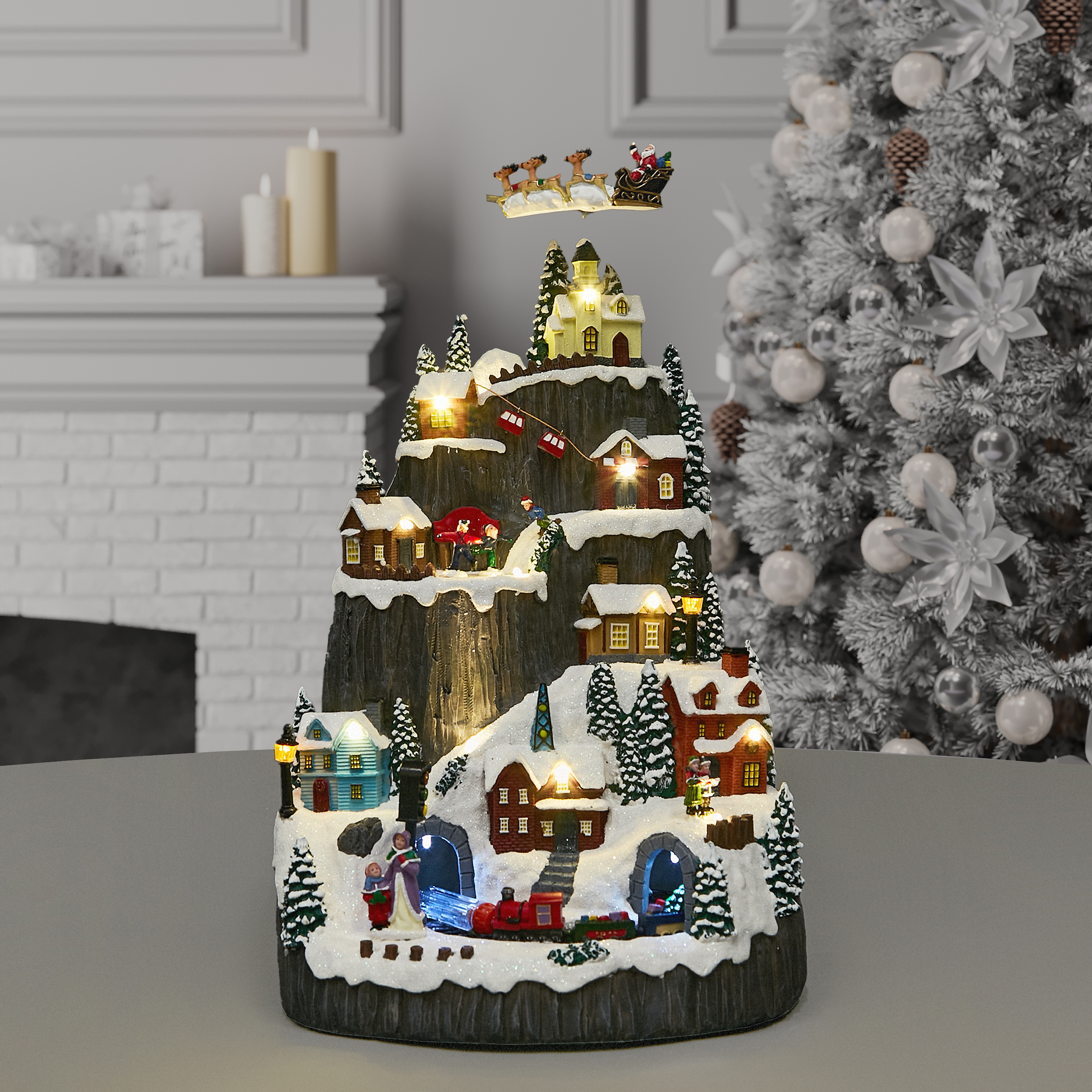 Изображение товара Новогодняя светодиодная композиция Деревня в горах 43 см с музыкой и подсветкой