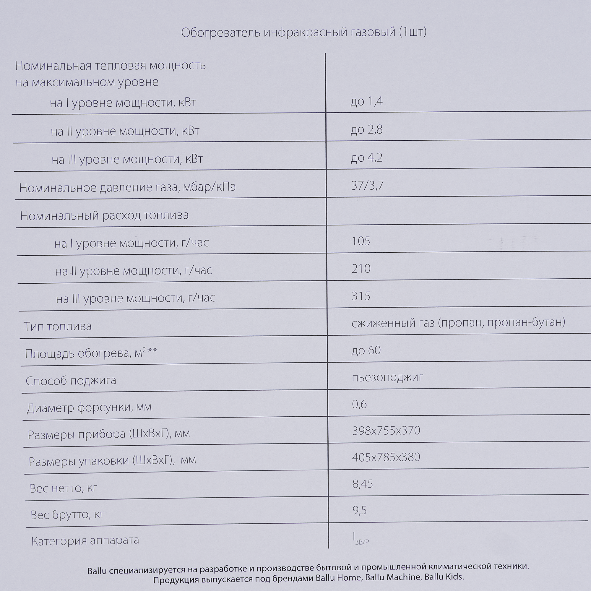 Инфракрасный газовый обогреватель Ballu BIGH-55 4.2 кВт - 9