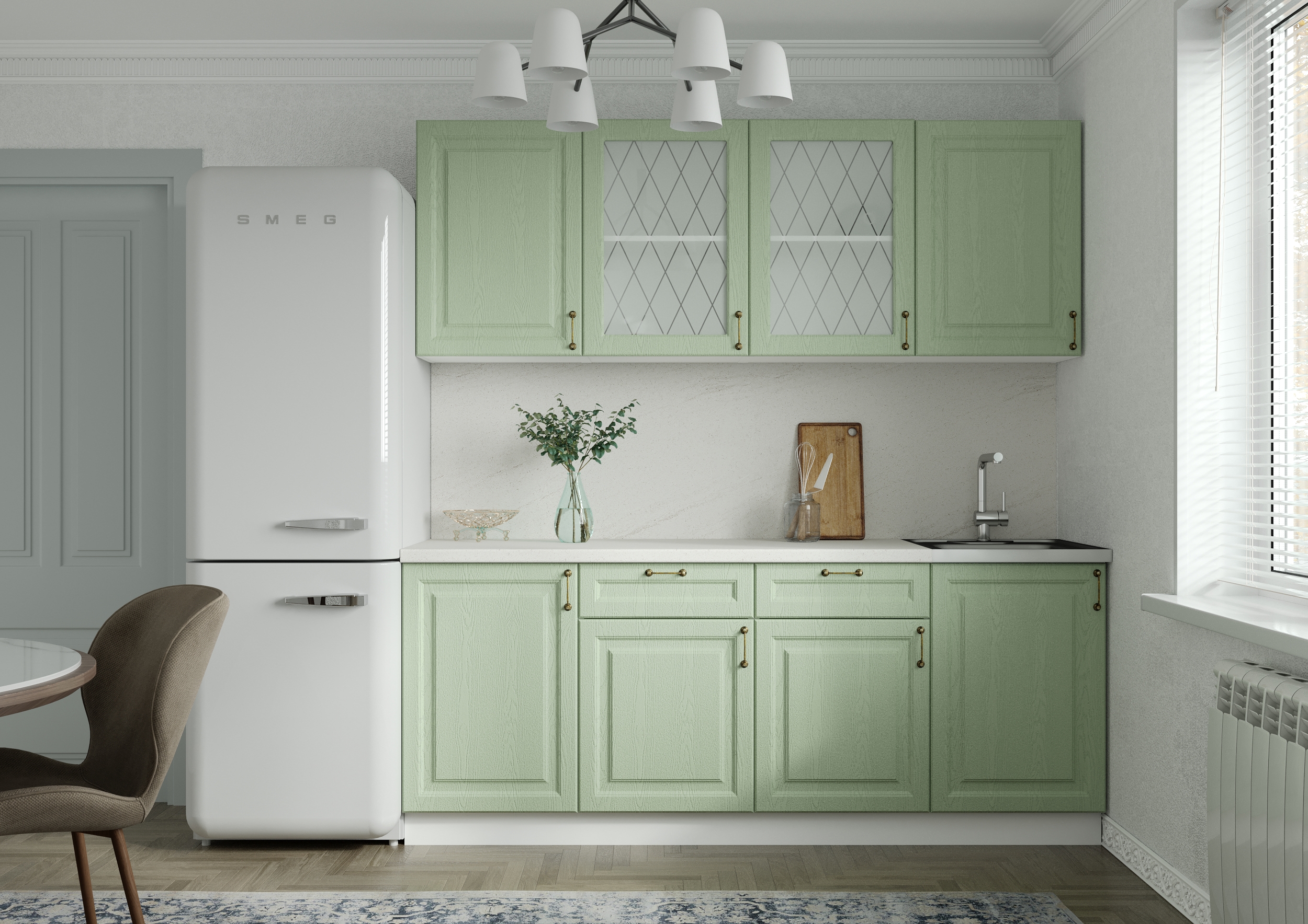 Изображение товара Кухонный гарнитур Сурская мебель Ницца 046 200x214x47.8 см МДФ цвет оливковый