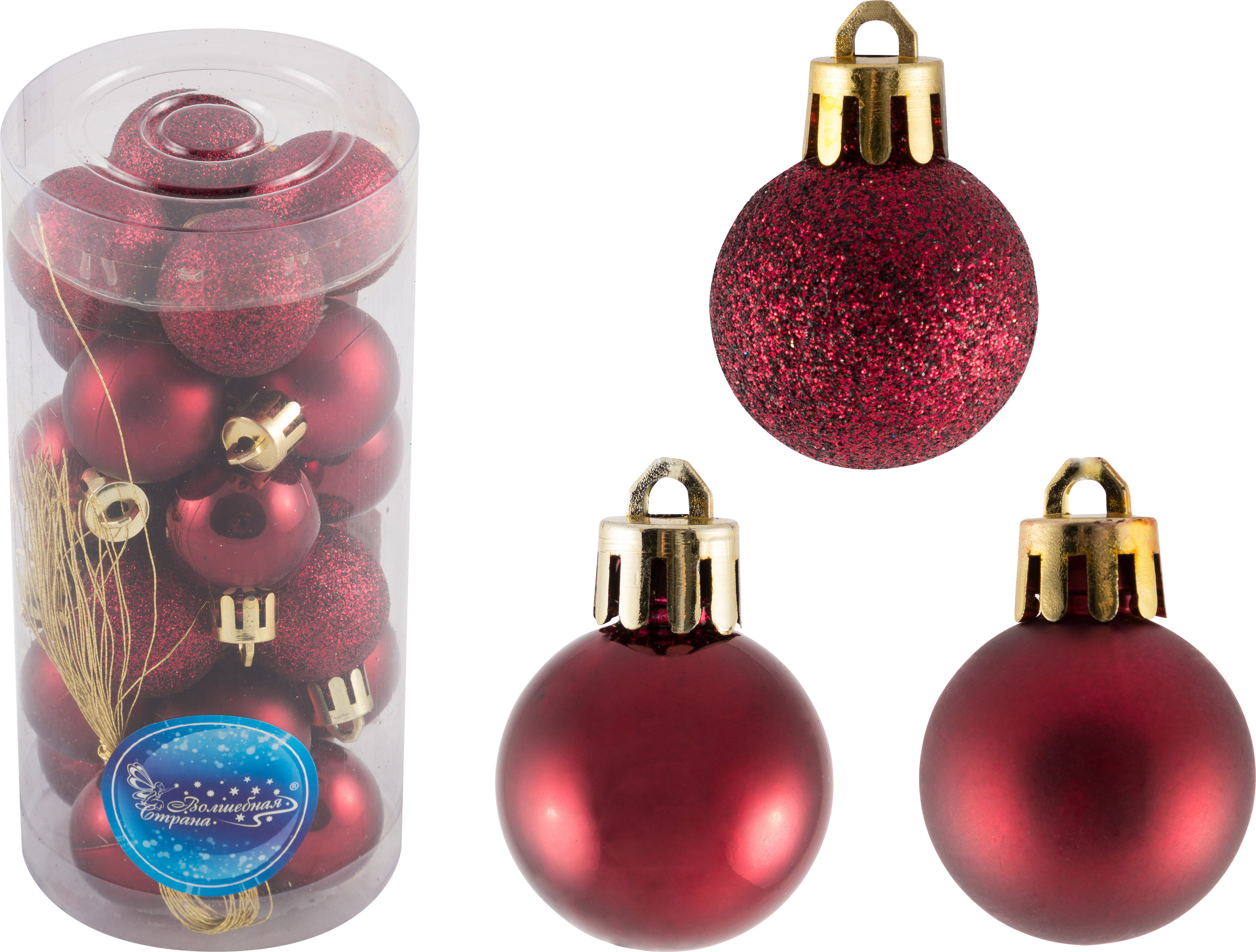 Изображение товара Набор елочных шаров Волшебная страна 24 шт винно-красные 3 см пластиковый декор