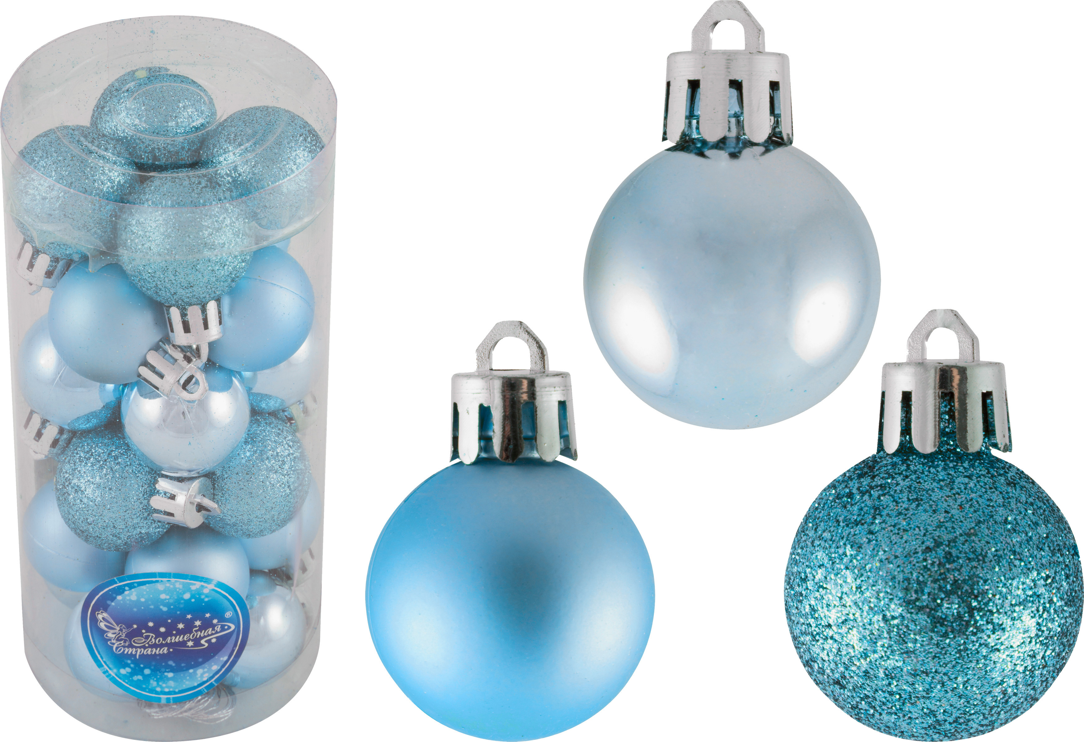 Изображение товара Набор елочных шаров Волшебная страна 24 шт синий диаметр 3 см пластик глянец мат
