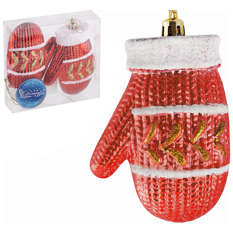 Изображение товара Набор елочных украшений Волшебная страна Варежки 2шт красный