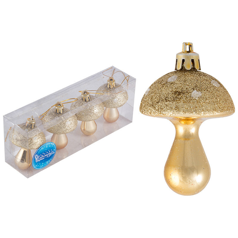 Изображение товара Набор елочных украшений Волшебная страна Грибочки 4 шт жёлтые/золотые