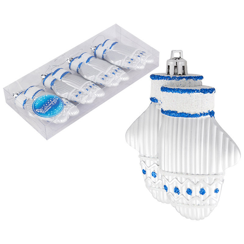 Изображение товара Набор елочных украшений Варежки Волшебная страна 4 шт серебро