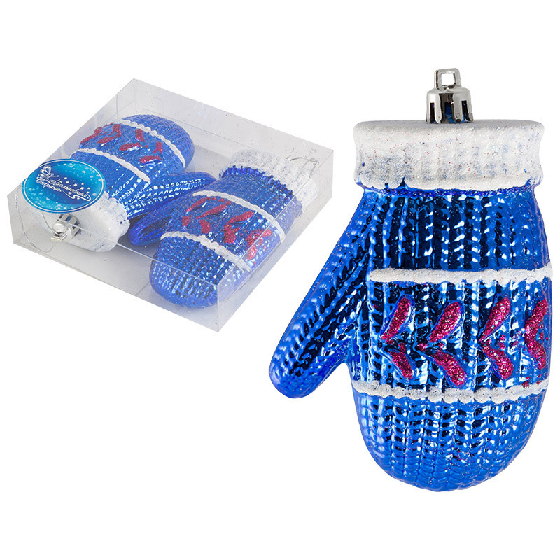 Изображение товара Набор елочных украшений Волшебная страна Варежки 2 шт синий праздничный декор