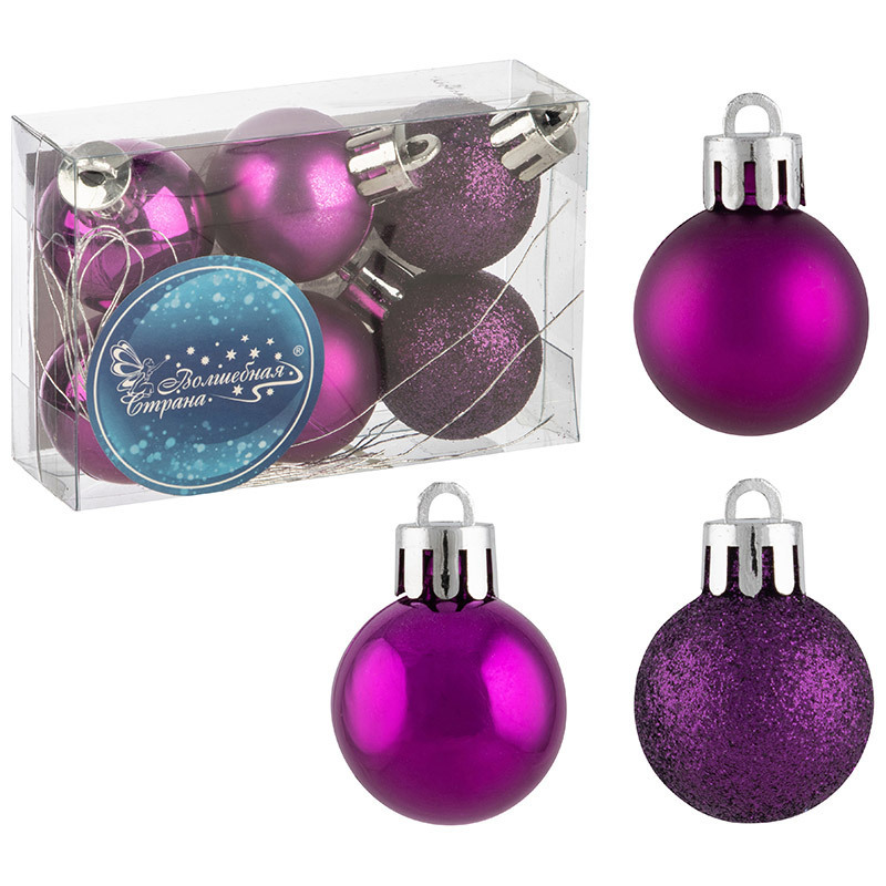 Изображение товара Набор елочных шаров Волшебная страна 106303 Syqa- 0123120-10 5.7 см пластик фиолетовый 6 шт