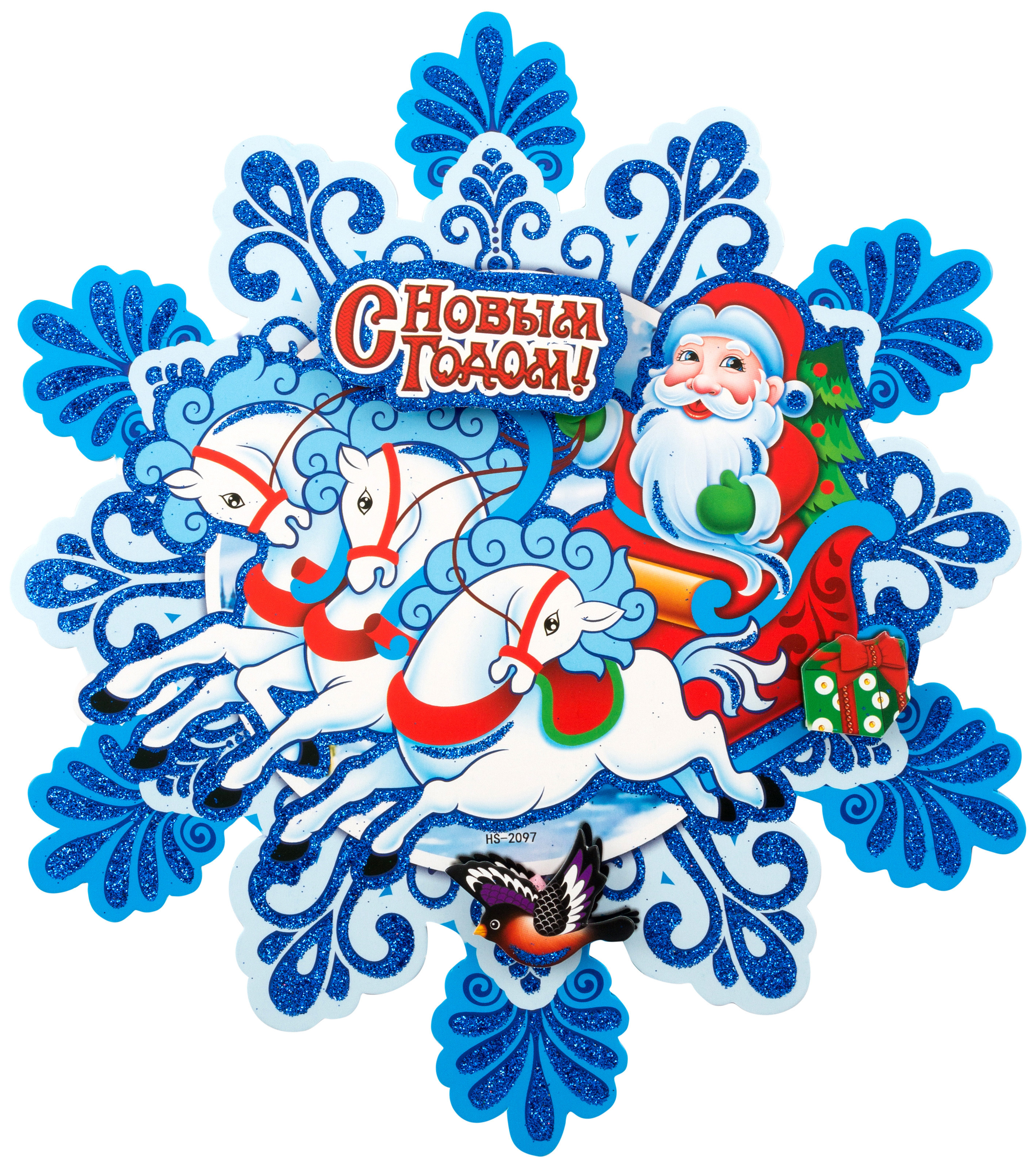 Изображение товара Наклейка Волшебная страна Дед мороз в санях 22.5 см х 25.5 см