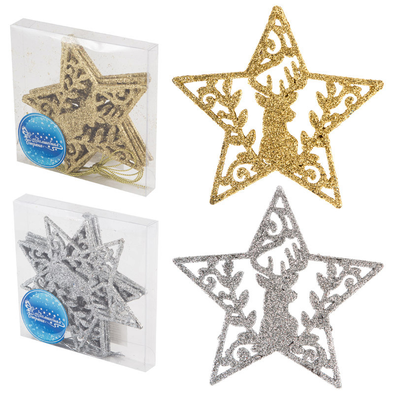 Изображение товара Набор украшений Звездочки 6 шт для елки пластиковые в золото и серебро