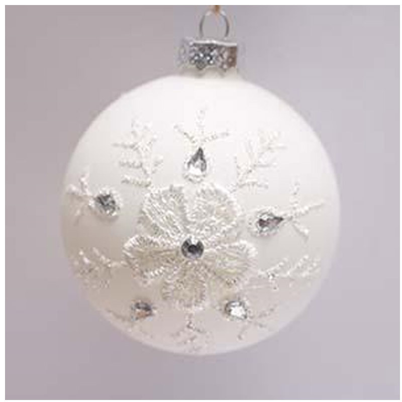 Изображение товара Елочный шар белый стеклянный 8.1 см Волшебная страна праздничное украшение