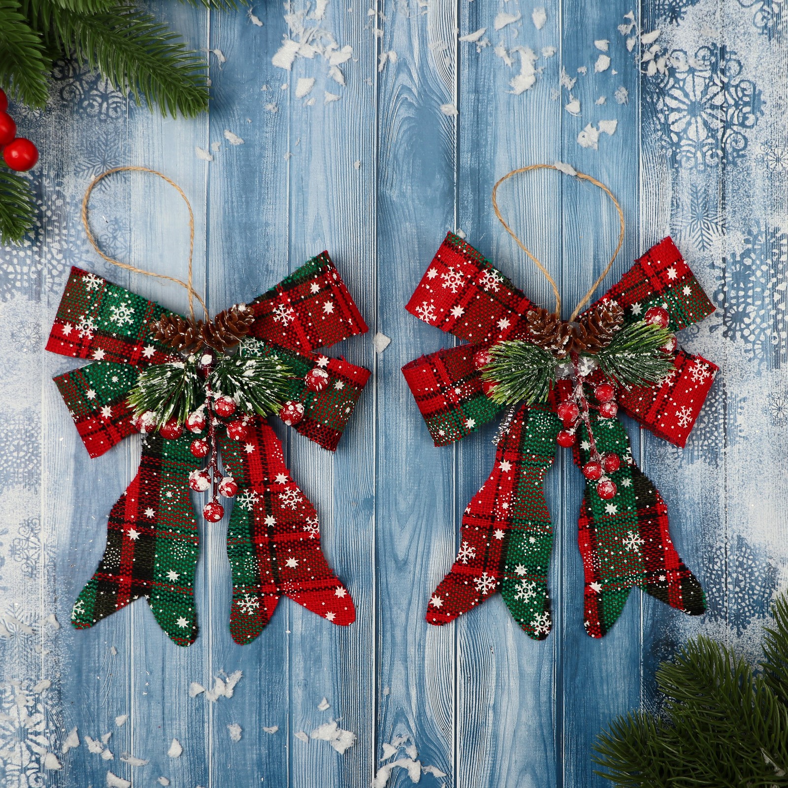 Изображение товара Набор елочных игрушек Бант элит Зимнее волшебство 9692823 12 см цвет красный 2 шт