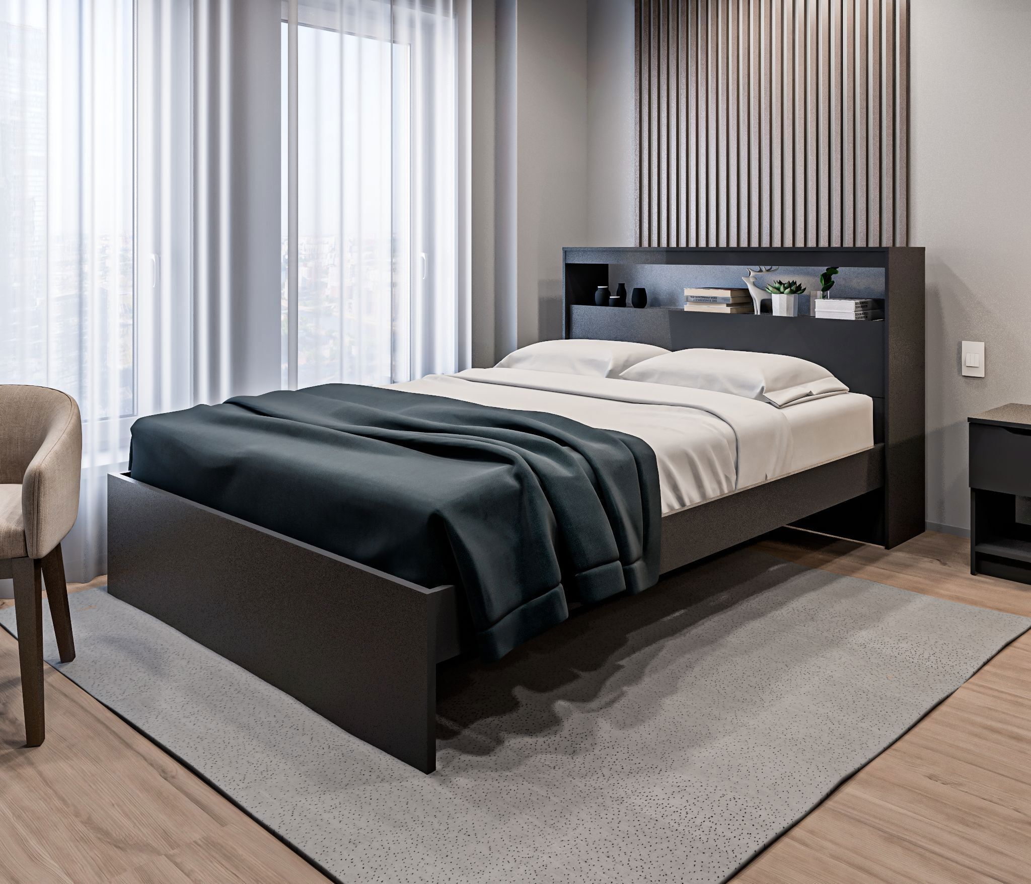 Изображение товара Кровать Столплит Бруклин сб-3356 160x200 см ДСП цвет диамант серый