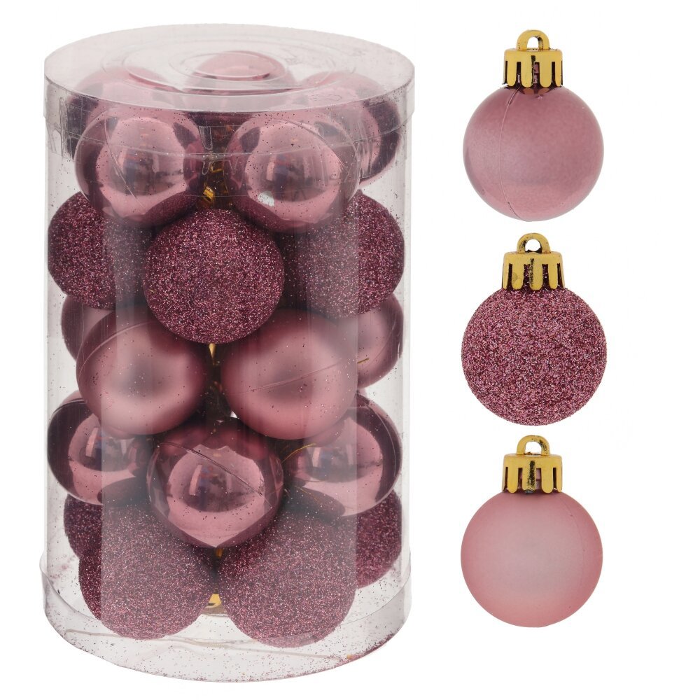 Изображение товара Набор елочных шаров 25 шт розовых 3 см ПВХ глянцевые матовые с глиттером
