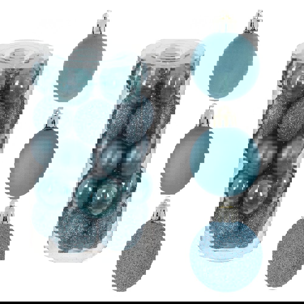 Изображение товара Набор елочных шаров 25 шт ПВХ синий глянец матовые прозрачные с глиттером