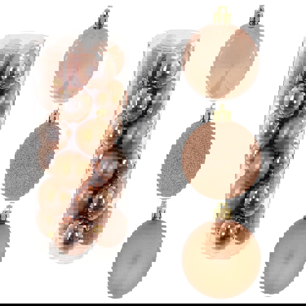 Изображение товара Набор елочных шаров 24 шт 6 см бежевый глянцевый матовый с глиттером ПВХ