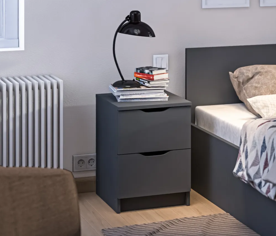 Изображение товара Тумба прикроватная Столплит 39x53x39 см два выдвижных ящика в сером цвете