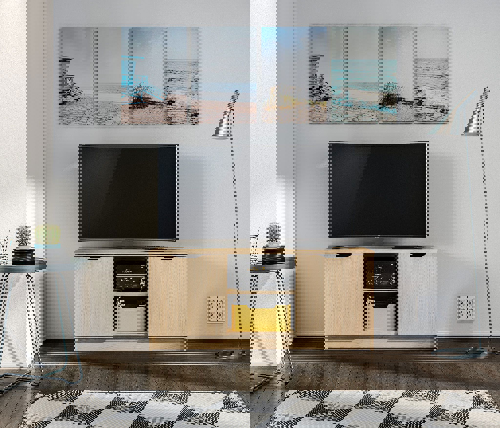 Изображение товара Тумба под телевизор Столплит Бруклин 119x53x39 см бежевый современный дизайн