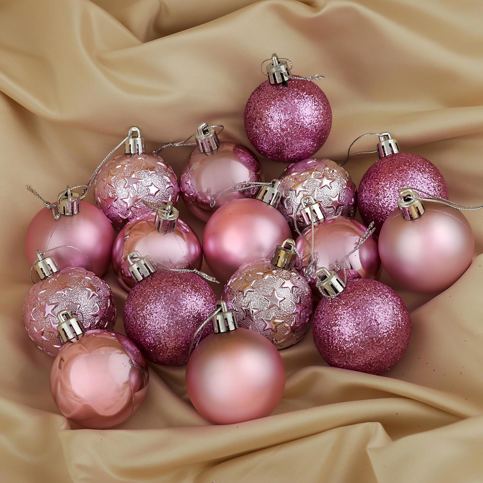 Изображение товара Набор елочных шаров Зимнее волшебство 3505635 ФБО Звёздная ночь 5 см пластик розовый 16 шт