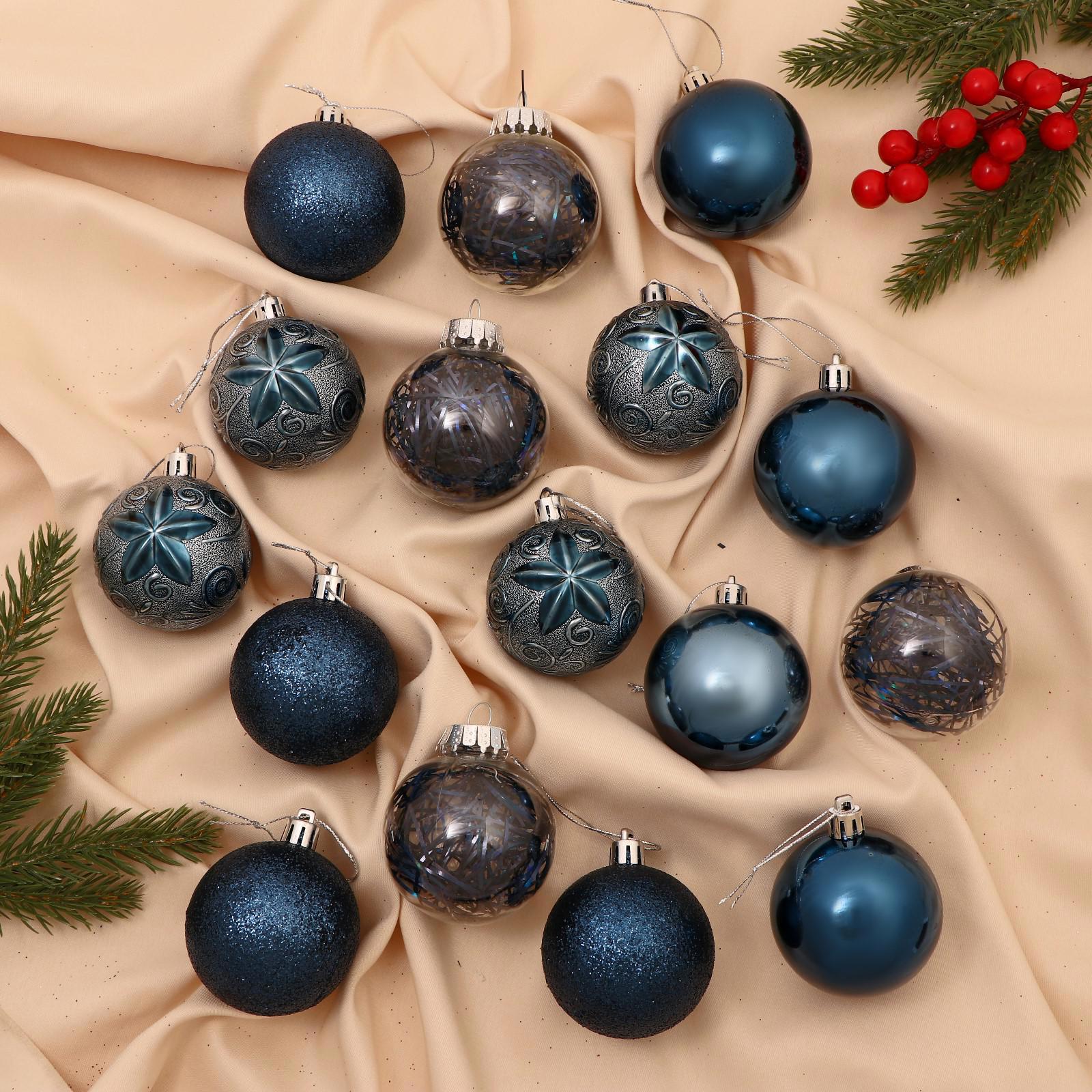 Изображение товара Набор елочных шаров Зимнее волшебство 6537000 ФБО Фестиваль узоры 6 см пластик синий 16 шт