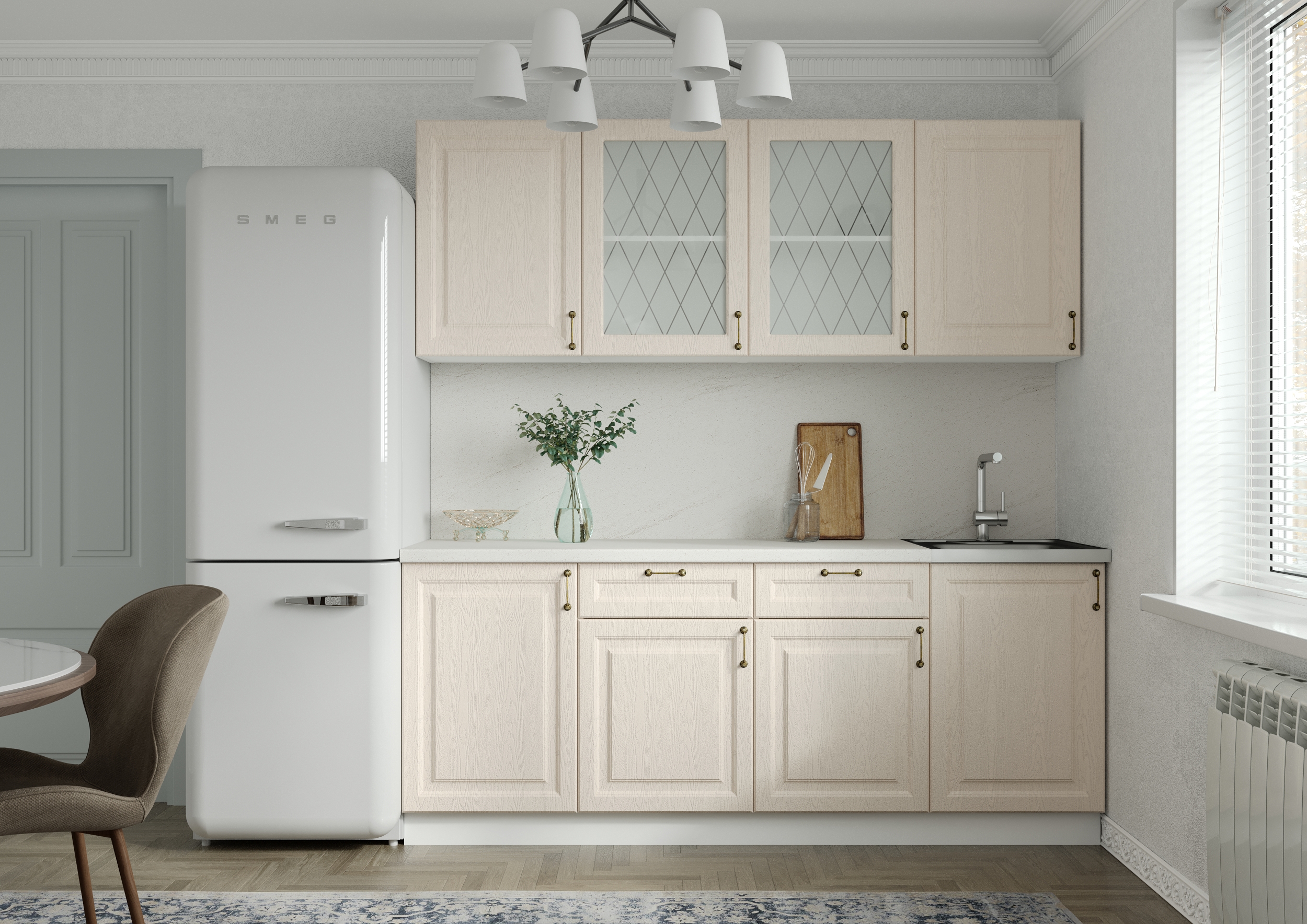 Изображение товара Кухонный гарнитур Сурская мебель Ницца 042 200x214x47.8 см МДФ цвет кремовый