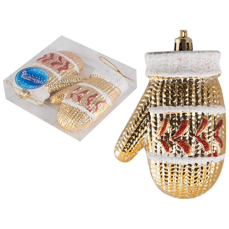 Изображение товара Набор елочных украшений Волшебная страна Варежки 2шт жёлтый/золотой