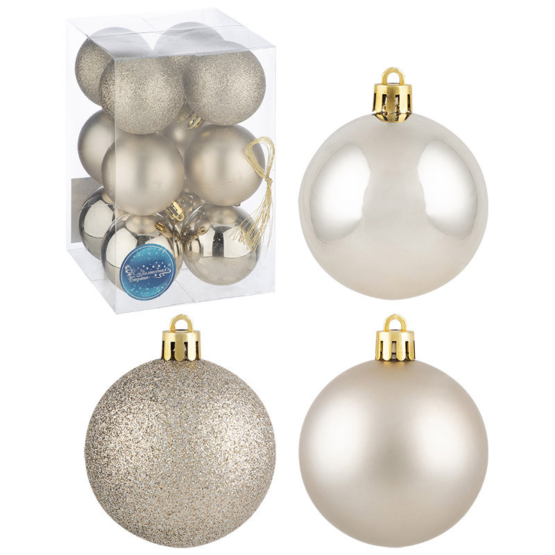 Изображение товара Набор елочных шаров Волшебная страна 12 шт 6 см пластик жёлтый золотой