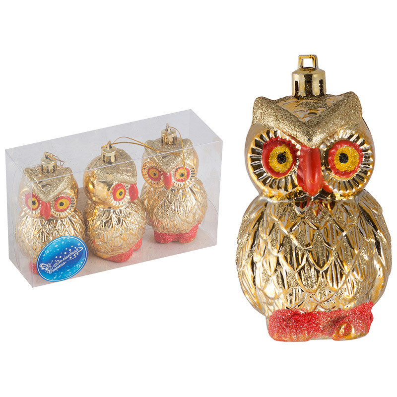 Изображение товара Набор елочных украшений Волшебная страна СовЫ 3шт пластиковые яркие