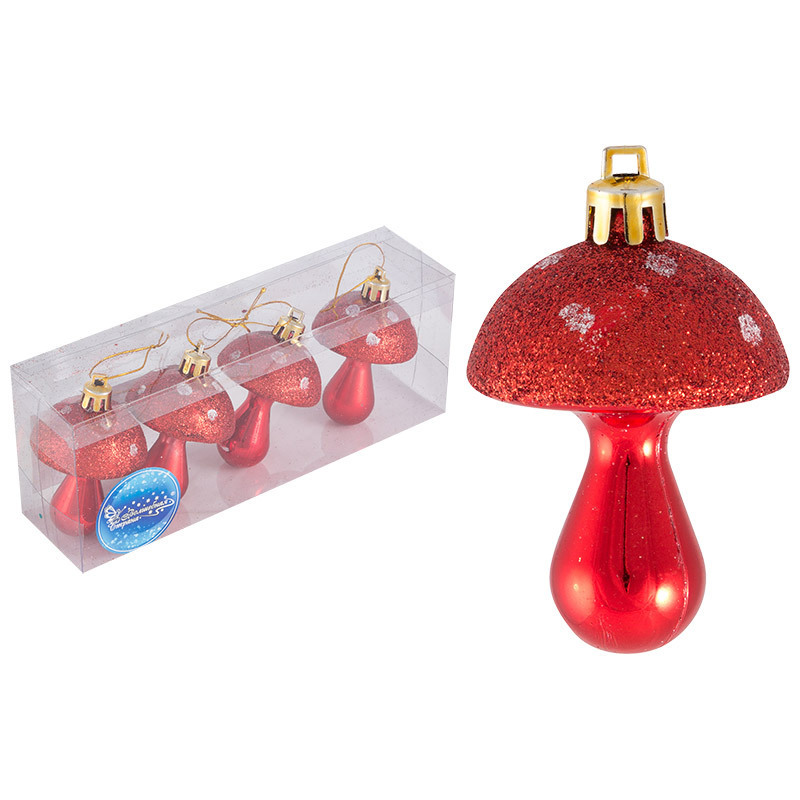 Изображение товара Набор елочных украшений Волшебная страна Грибочки 4шт красный