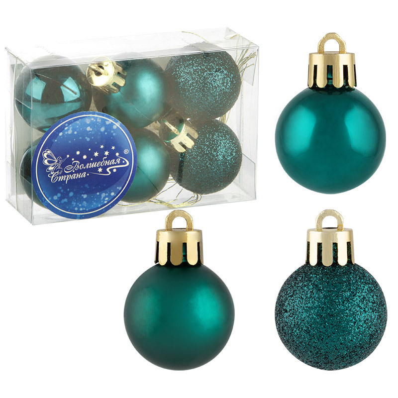 Изображение товара Набор елочных шаров Волшебная страна 6 шт, 3 см, зеленые, глянцевые и матовые