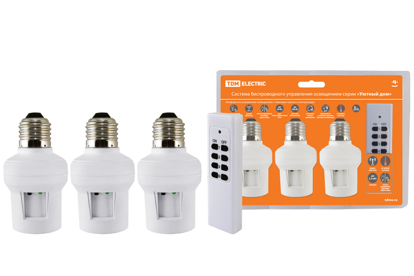Изображение товара Комплект для беспроводного управления освещением Tdm electric Уютный дом ПУ3-П1.3-Е27 3 приемника