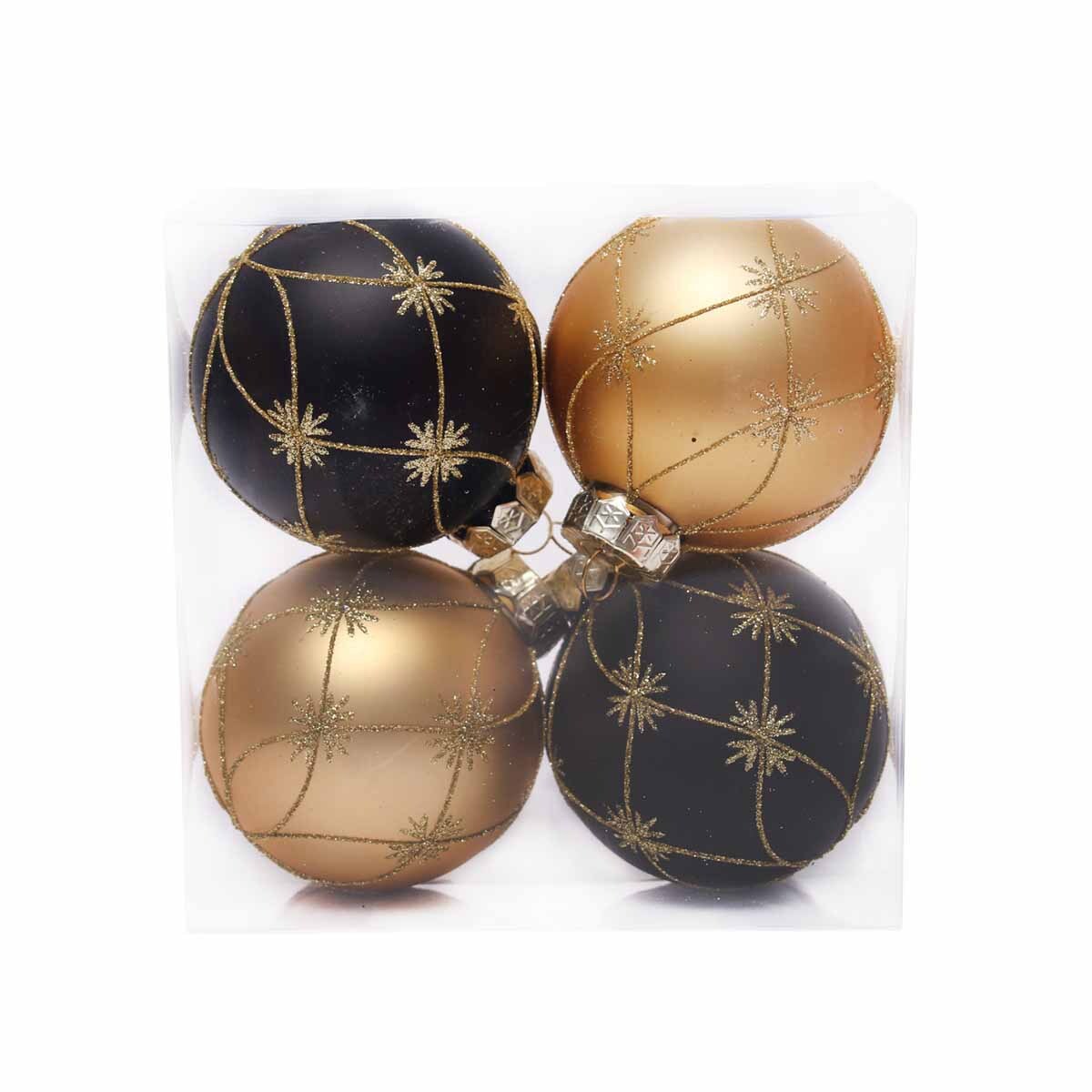 Изображение товара Набор елочных шаров Вертикаль 4 шт пластик черный золото диаметр 8 см праздничное украшение