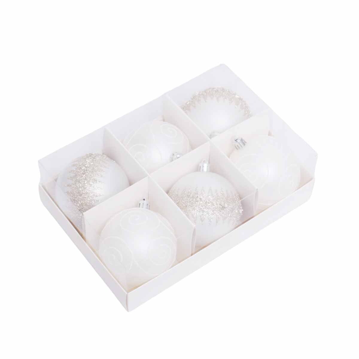 Изображение товара Набор елочных шаров Вертикаль 262483 Syqb3-0123030 17 см пластик белый 6 шт