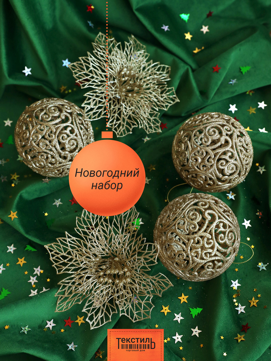 Изображение товара Набор елочных игрушек ТД ТЕКСТИЛЬ 5 шт золотистый новогодний декор