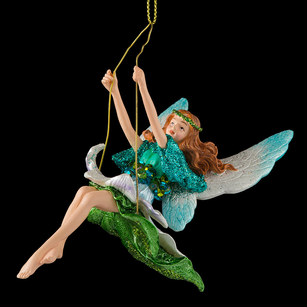 Изображение товара Елочная игрушка фея на качелях яркая и праздничная 39 см
