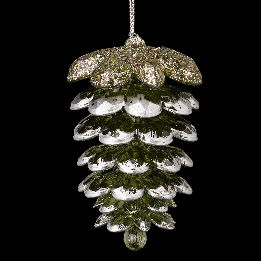 Изображение товара Елочная игрушка шишка лесная из пластика украшенная стеклянными блестками 46 см