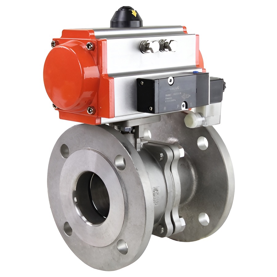 Изображение товара Кран шаровой с пневмоприводом DN.RU D160-01978 фланцевый нержавеющая сталь 125 мм