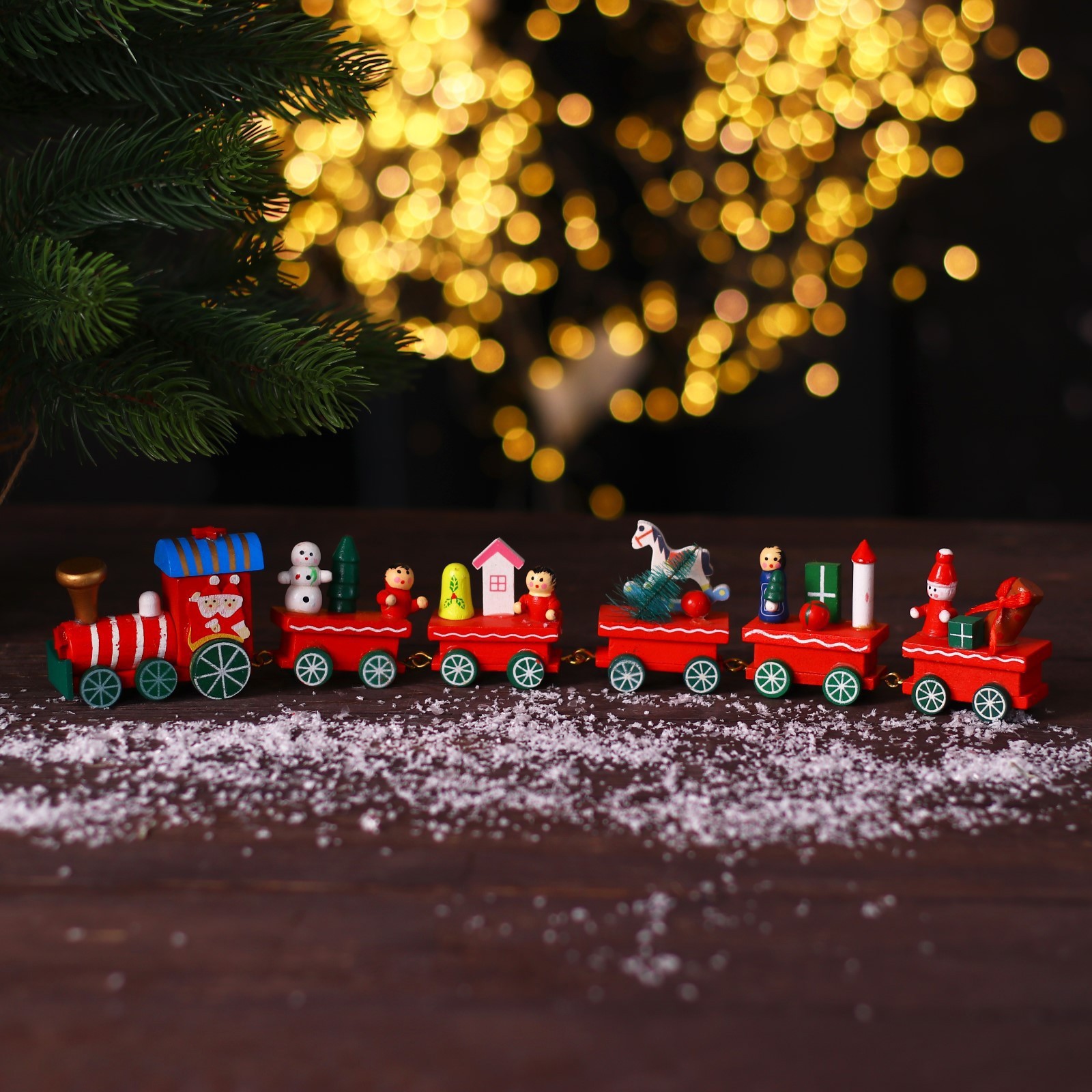 Изображение товара Новогодний деревянный поезд 32 см Лесная Мастерская, праздничное украшение