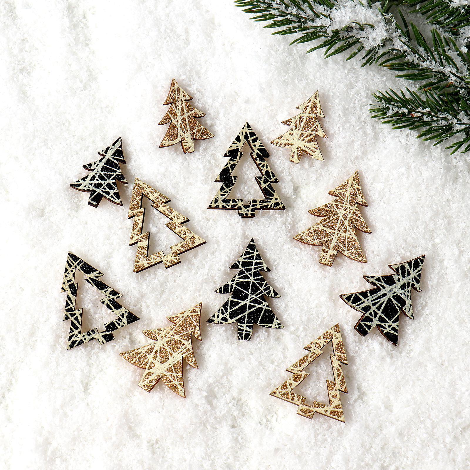 Изображение товара Набор из 12 новогодних фигурок Ёлочка светящихся в темноте деревянных украшений