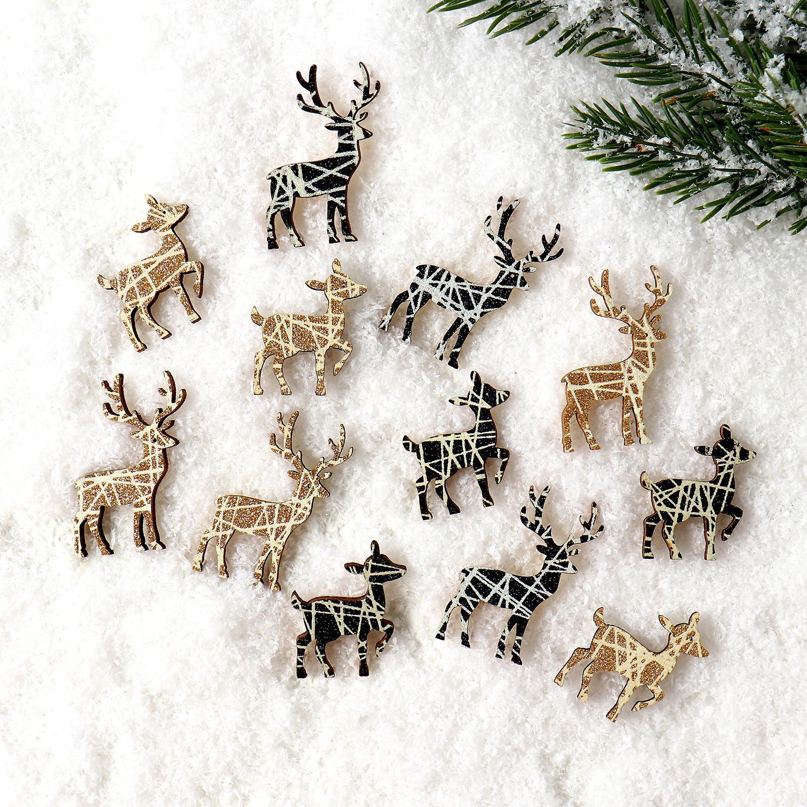 Изображение товара набор новогодних фигурок из дерева с подсветкой олень 12 шт 8x12.5 см